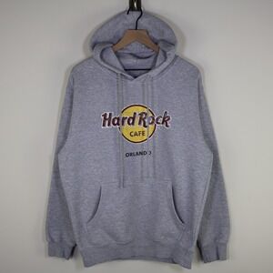 Hard Rock Cafe Orlando Mens Large Gray Graphic Hoodie Sweatshirt Distressed Logo
